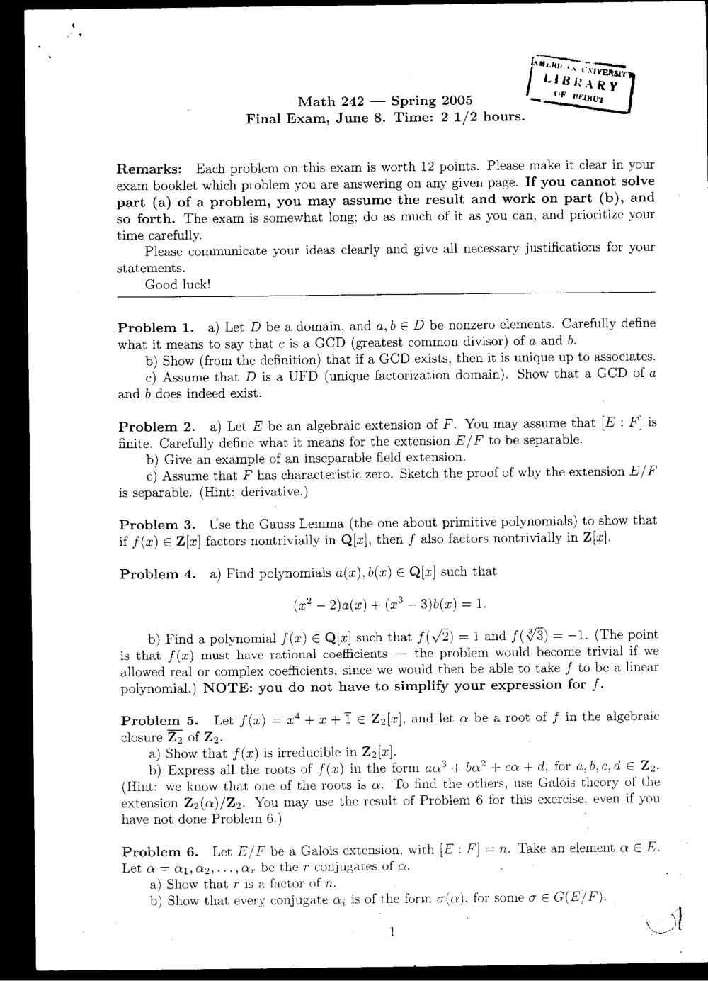 MATH 242 Final, Spring 2005, page 1