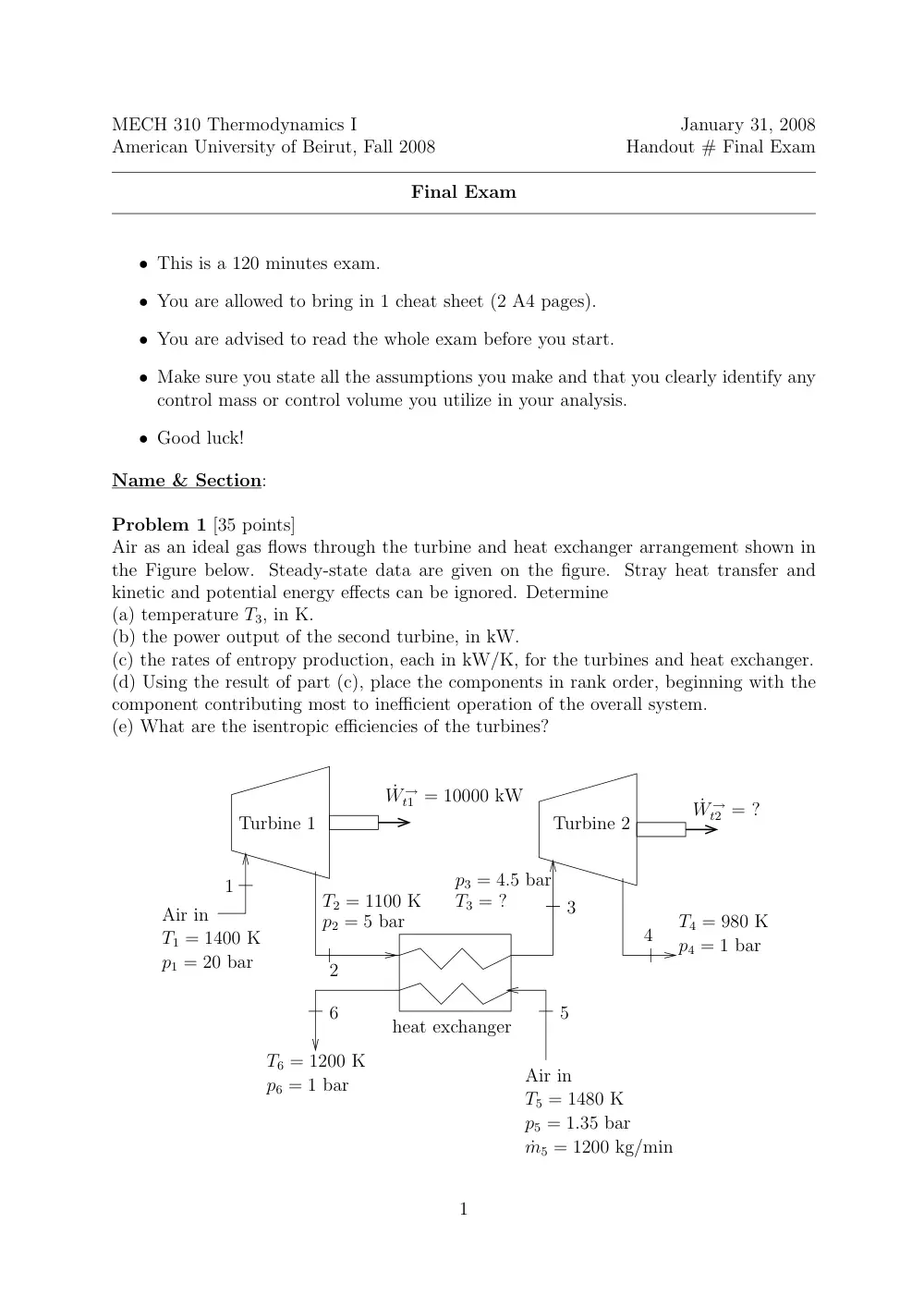 MECH 310 Final, Fall 2008, page 1