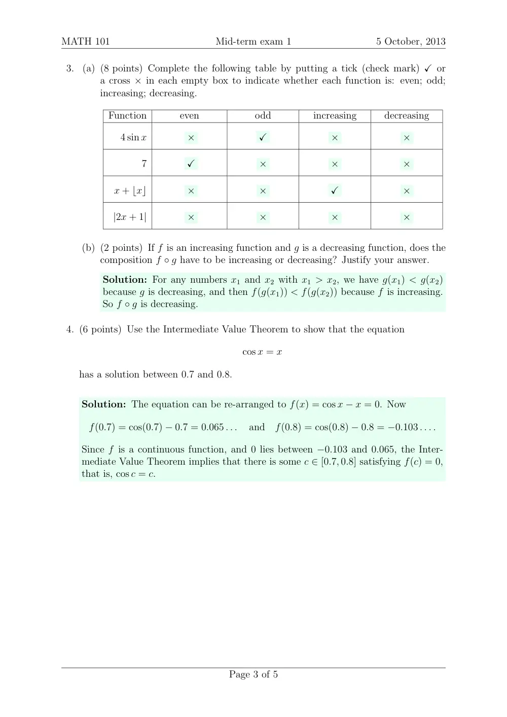 MATH 101 Midterm Quiz 1 with Solution, Fall 2013, page 4