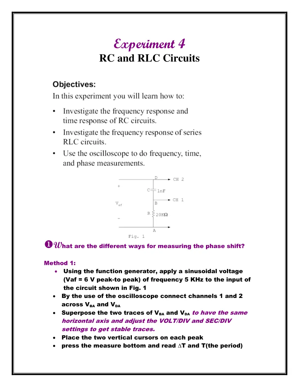 EECE 312L Notes Experiment 4 Notes, Fall 2013, page 1