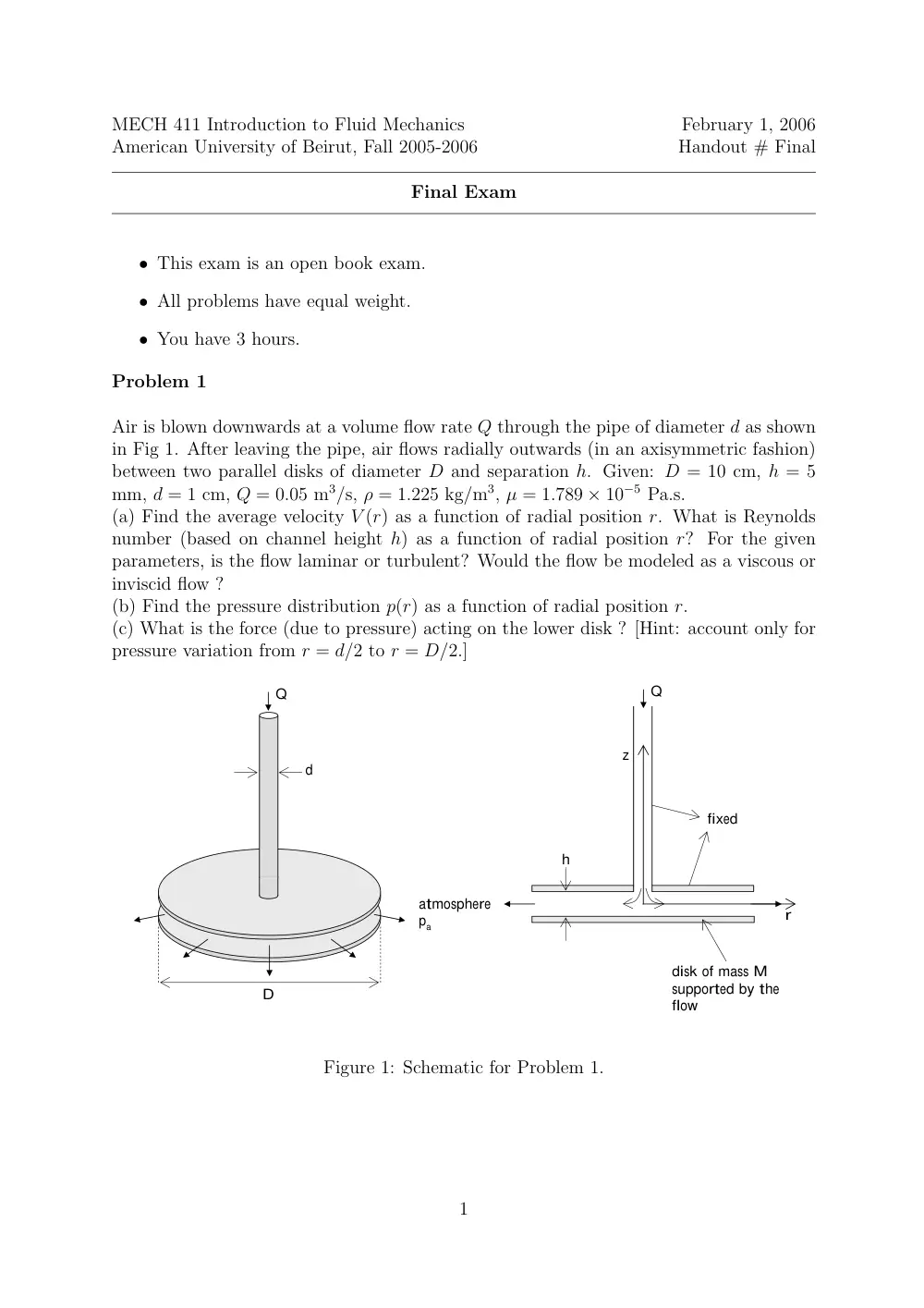 MECH 314 Final, Fall 2006, page 1