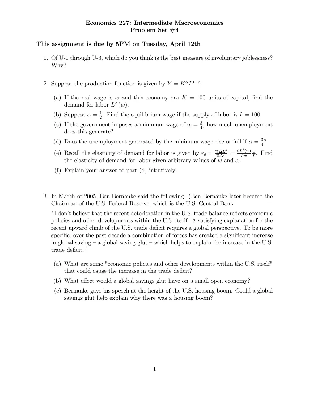 ECON 227 Problems 4, Spring 2011, page 1