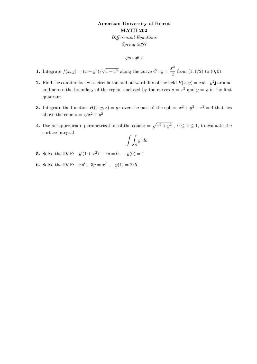 MATH 202 Exam 1, Spring 2007, page 1