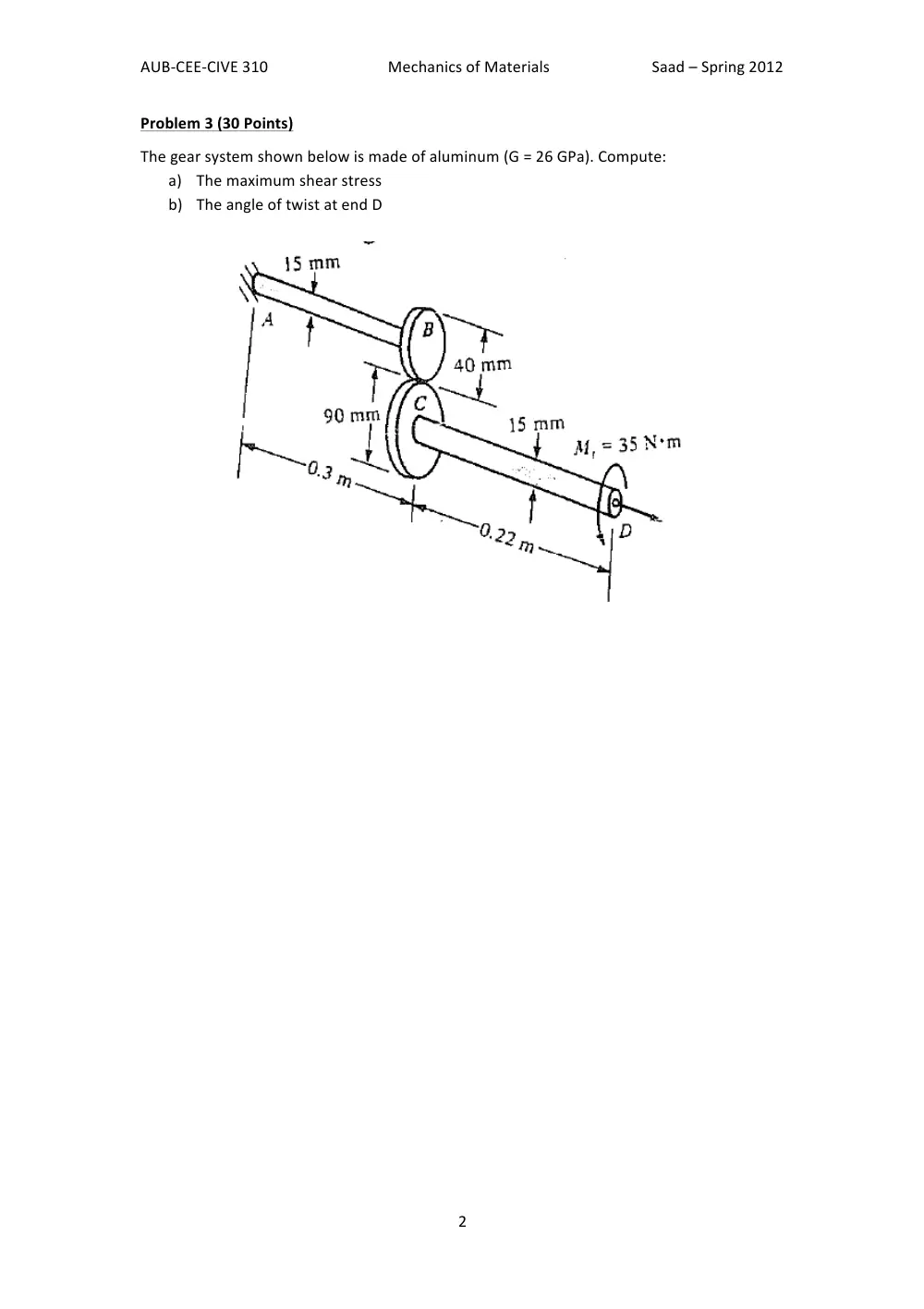 CIVE 310 Exam 3 Previouses Zip File (No Solution), Fall 2015, page 2