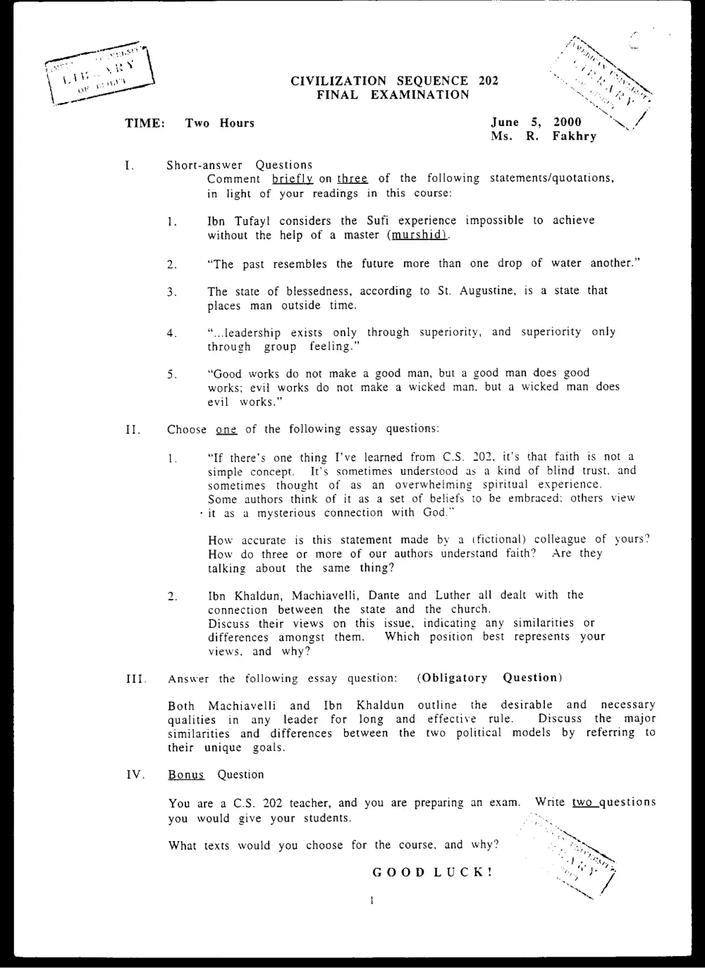 CVSP 202 Final, Spring 2000, page 1