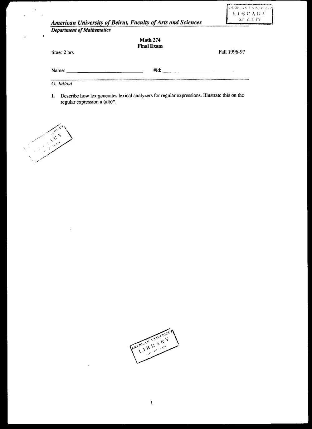 CMPS 274 Final, Fall 1996, page 1