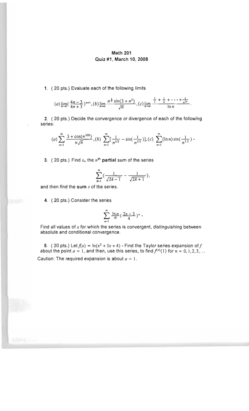 MATH 201 Exam 1, Spring 2008, page 1