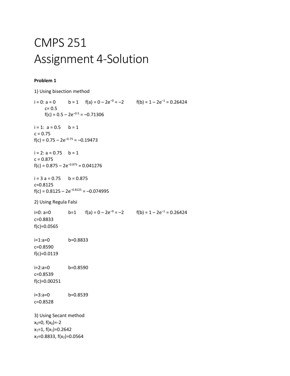 CMPS 251 Homework Assignment 4 Solution, Fall 2015, page 1