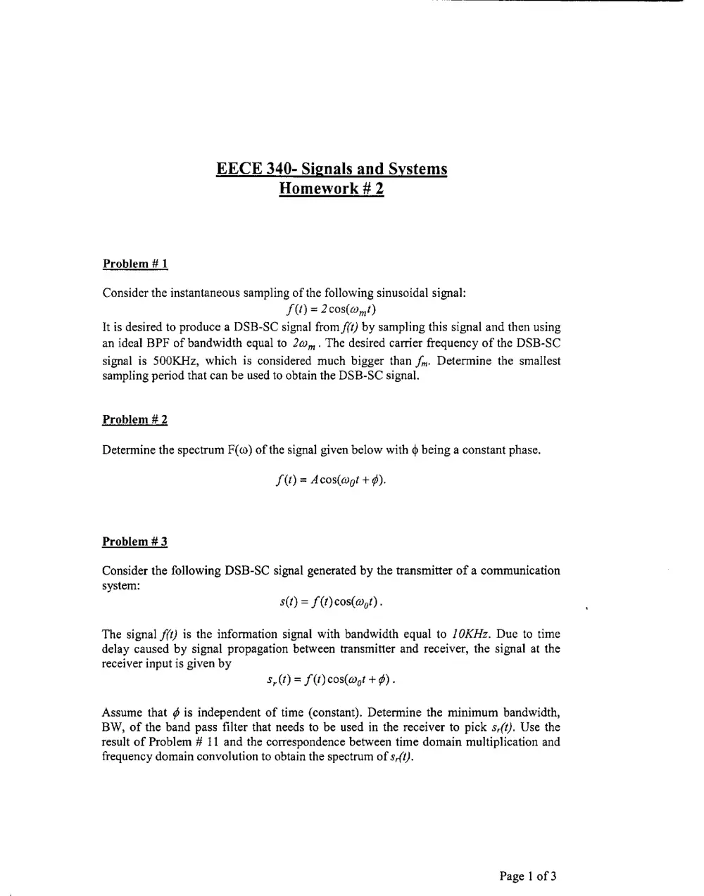 EECE 340 Homework, Spring 2002, page 1