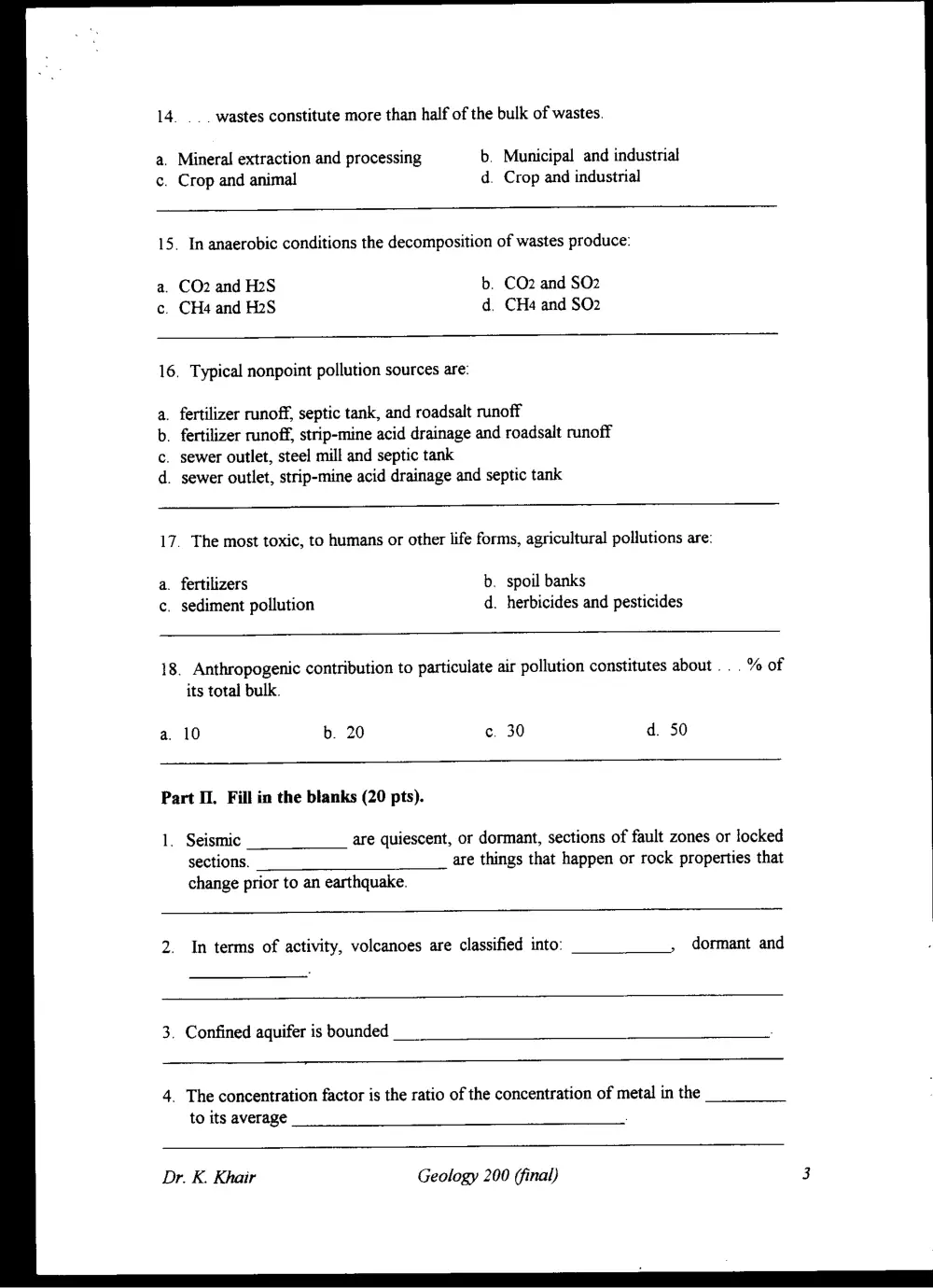 GEOL 200 Final, Spring 1997, page 3