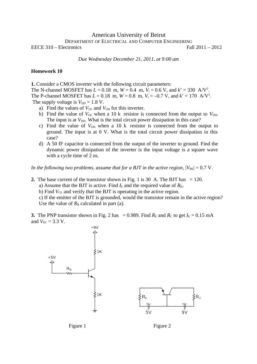 EECE 310 Homework 9, Fall 2011, page 1