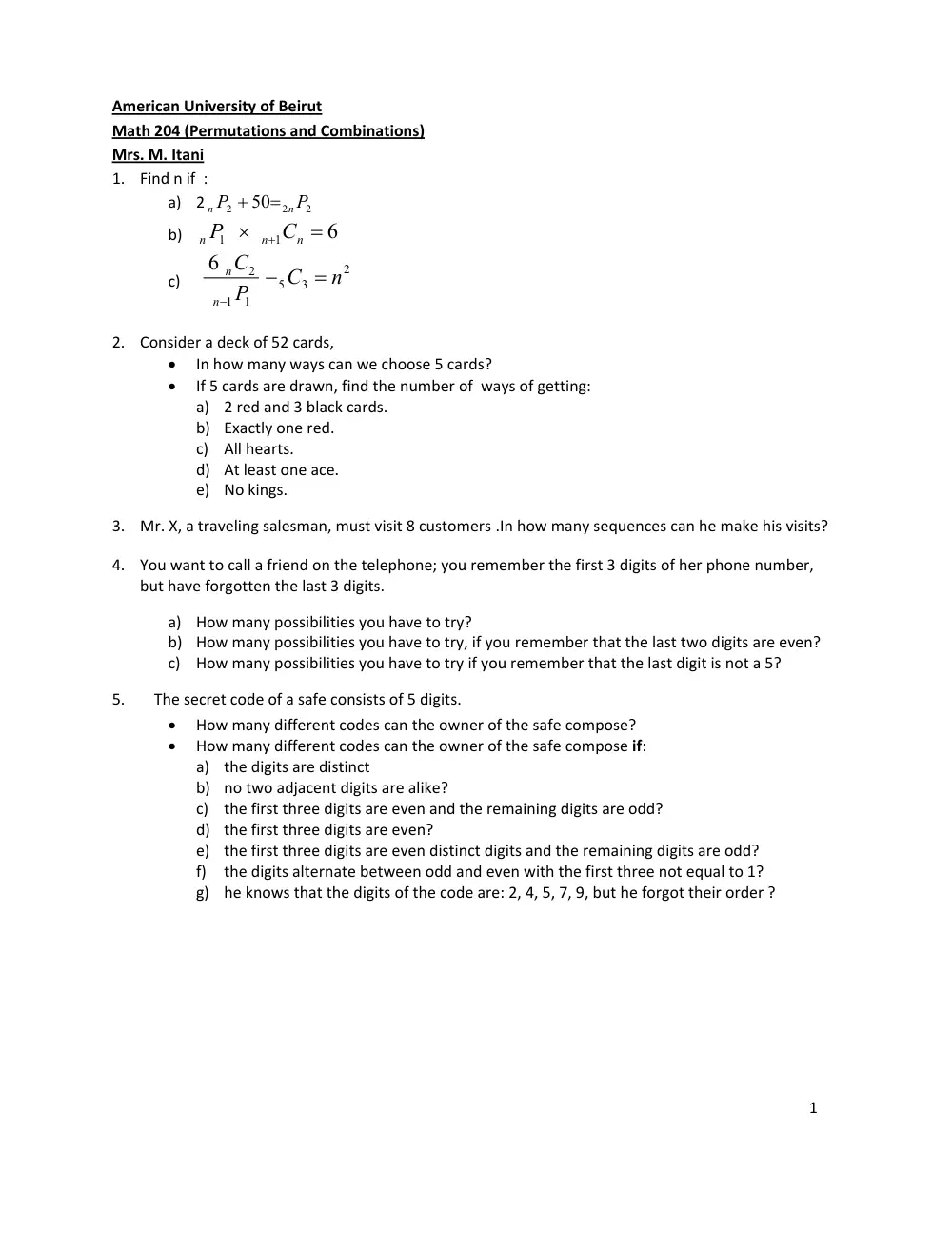 MATH 204 Problems Usefull for Exam 2, Fall 2013, page 1