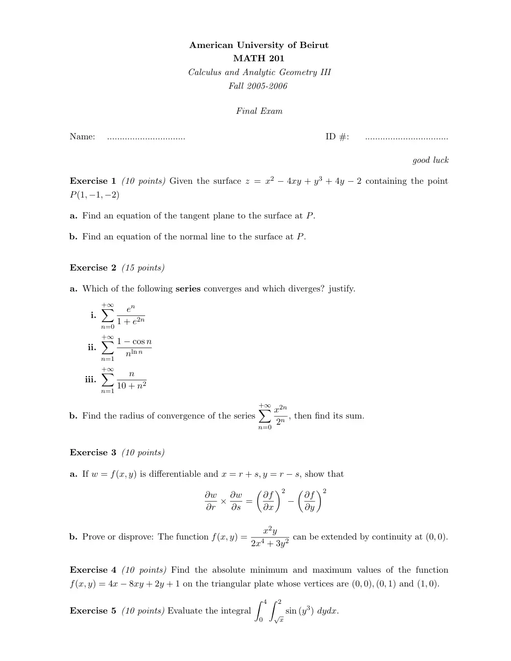 MATH 201 Final, Fall 2005, page 1