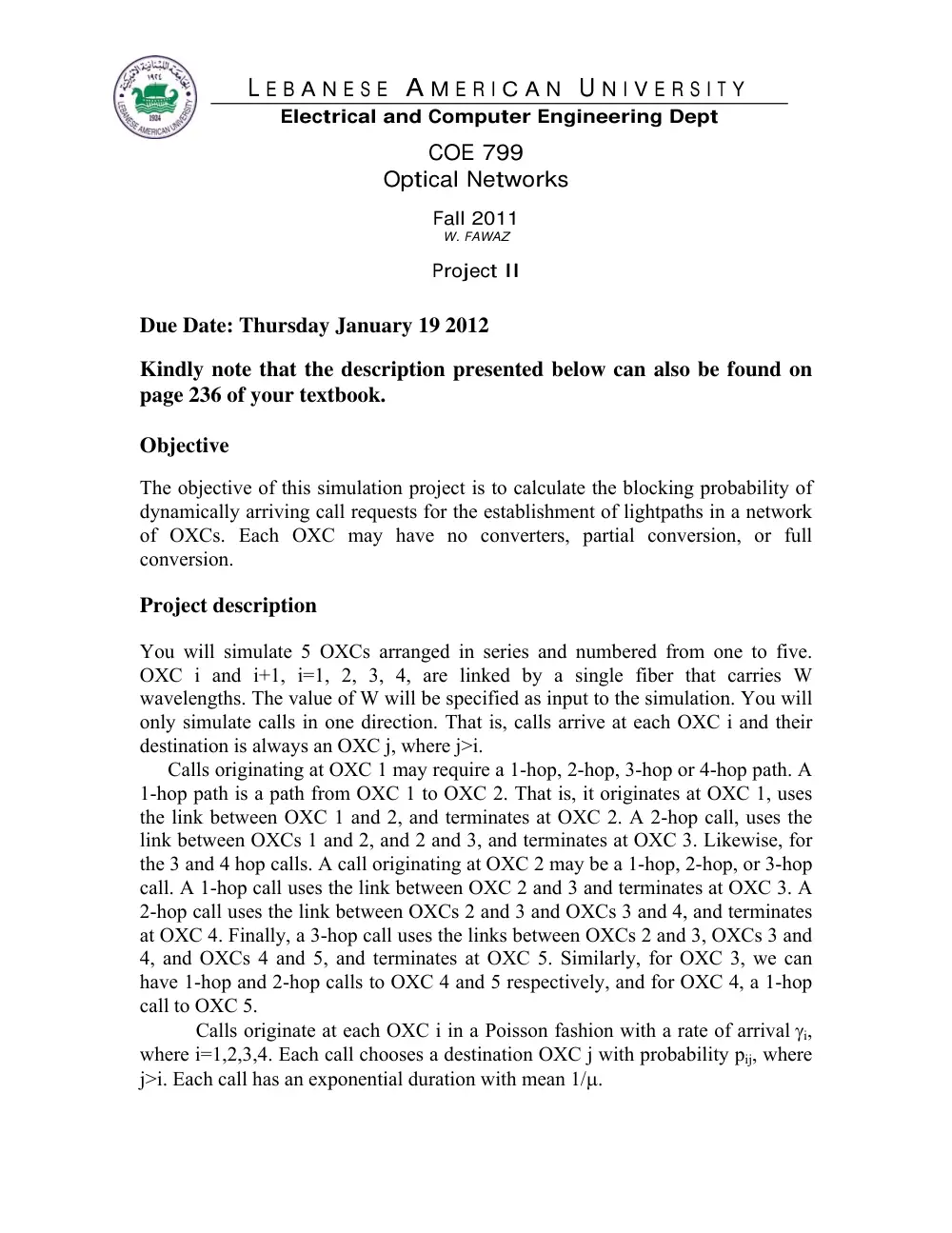 COE 799 Project 2, Fall 2011, page 1