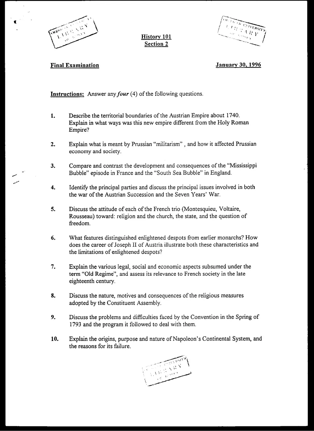 HIST 101 Final, Fall 1995, page 1
