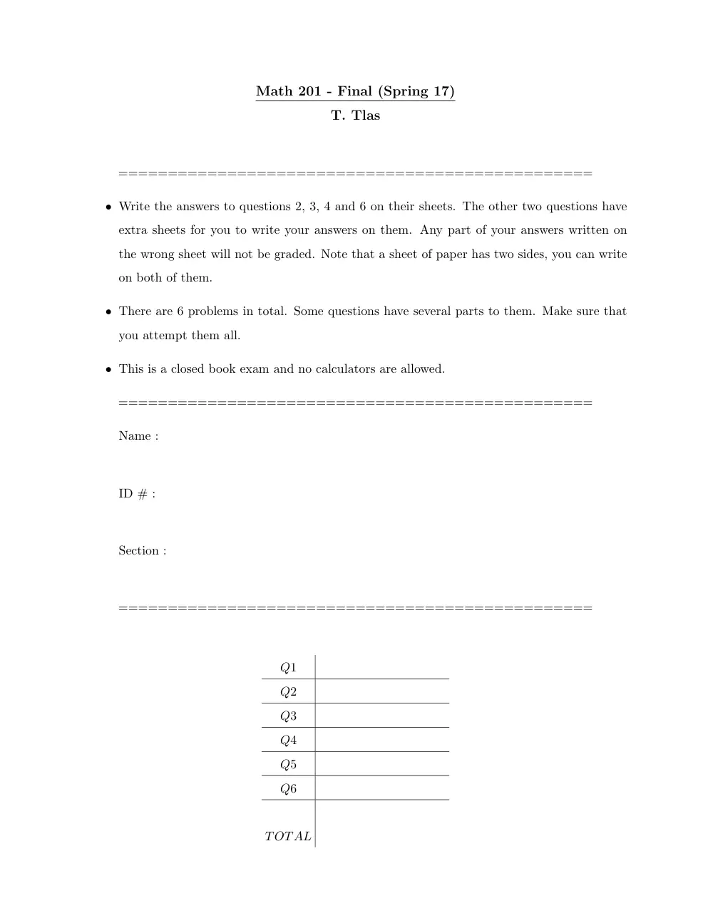 MATH 201 Final, Spring 2017, page 1
