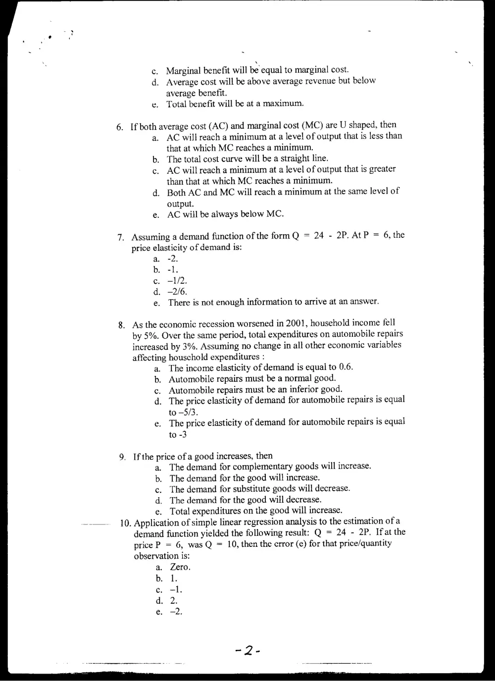 BUSS 230 Midterm, Fall 2003, page 2