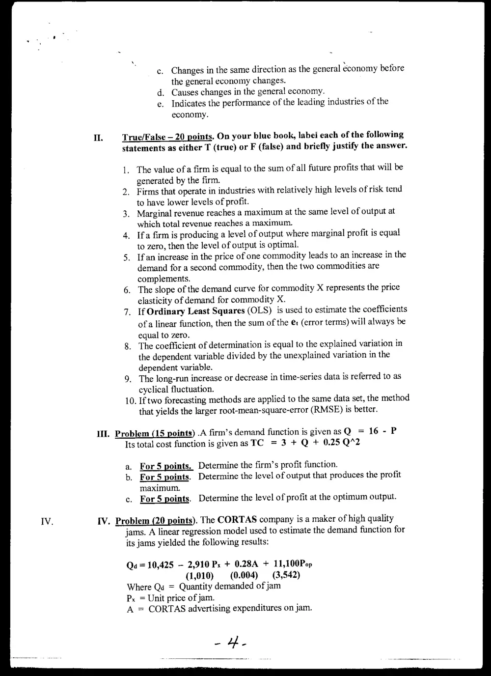 BUSS 230 Midterm, Fall 2003, page 4