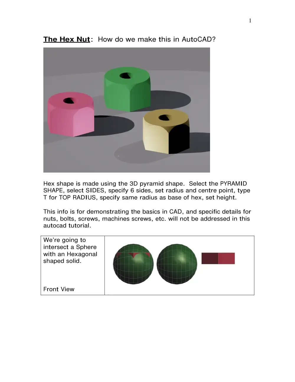 MEE 211 Tutorial Hex Nut, Fall 2016, page 1