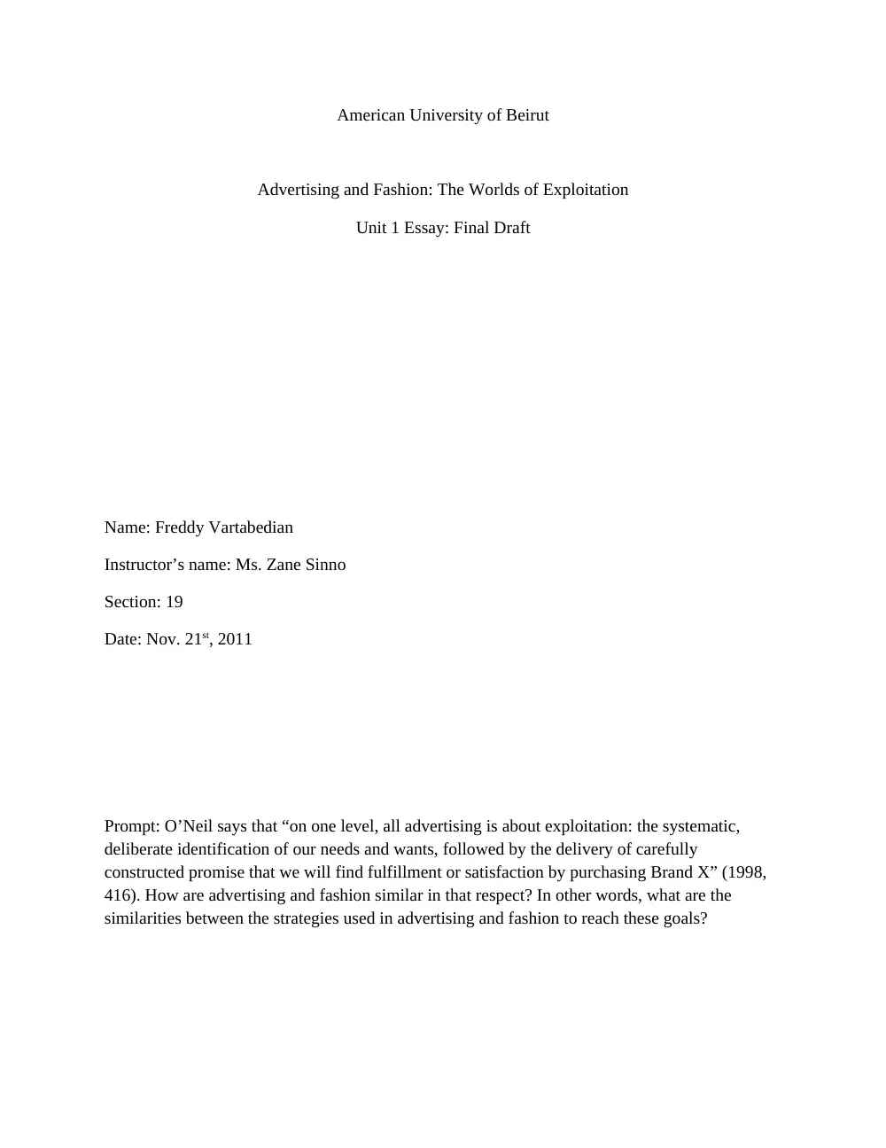 ENG 203 Essay, Fall 2011, page 1