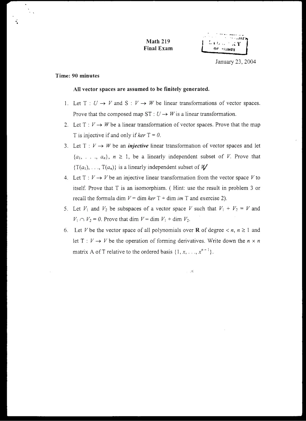 MATH 219 Final, Fall 2003, page 1
